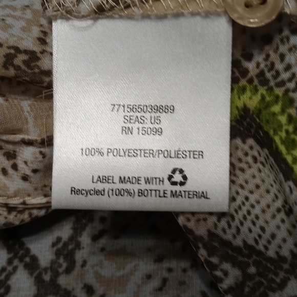 Covington Essentials Sheer Blouse Size Medium Print Tan Brown Green Teal - Picture 12 of 12
